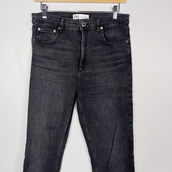 Zara Womens 8 Split Hem High Rise Skinny Jeans Washed Black Cotton Stretch Gray - Picture 3 of 12
